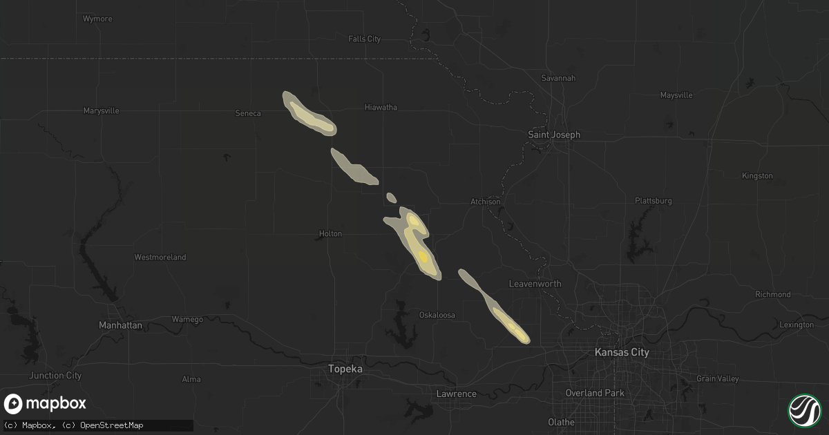 Hail map in Effingham, KS on August 21, 2026