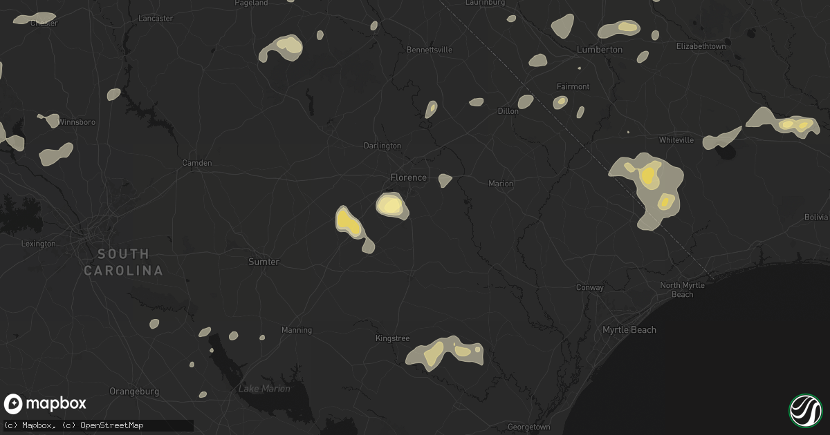 Hail map in Effingham, SC on August 21, 2026