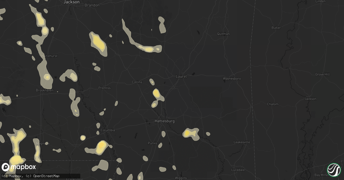 Hail map in Ellisville, MS on August 21, 2026