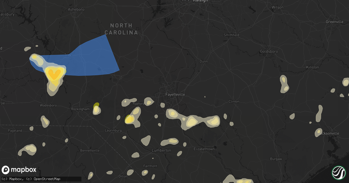 Hail map in Fayetteville, NC on August 21, 2026
