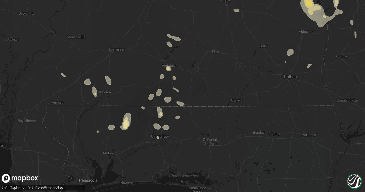Hail map in Florala, AL on August 21, 2026