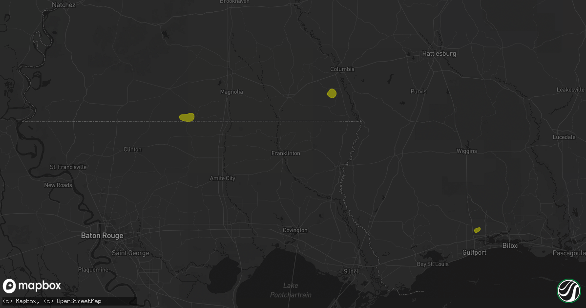 Hail map in Franklinton, LA on August 21, 2026