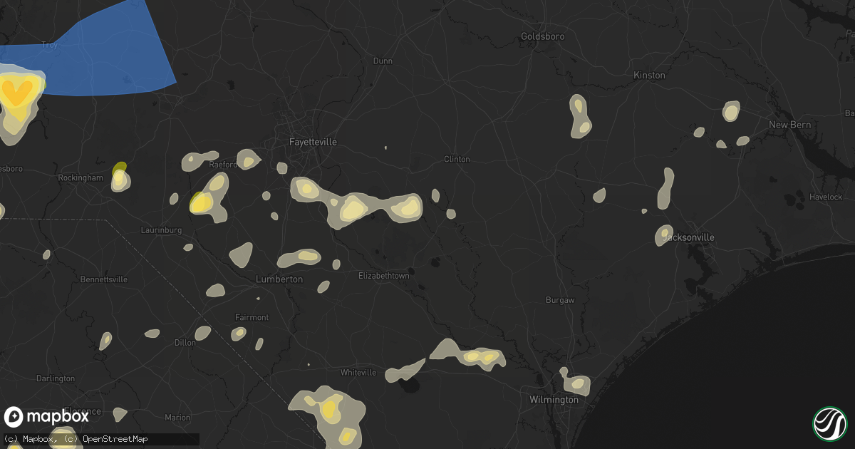 Hail map in Garland, NC on August 21, 2026