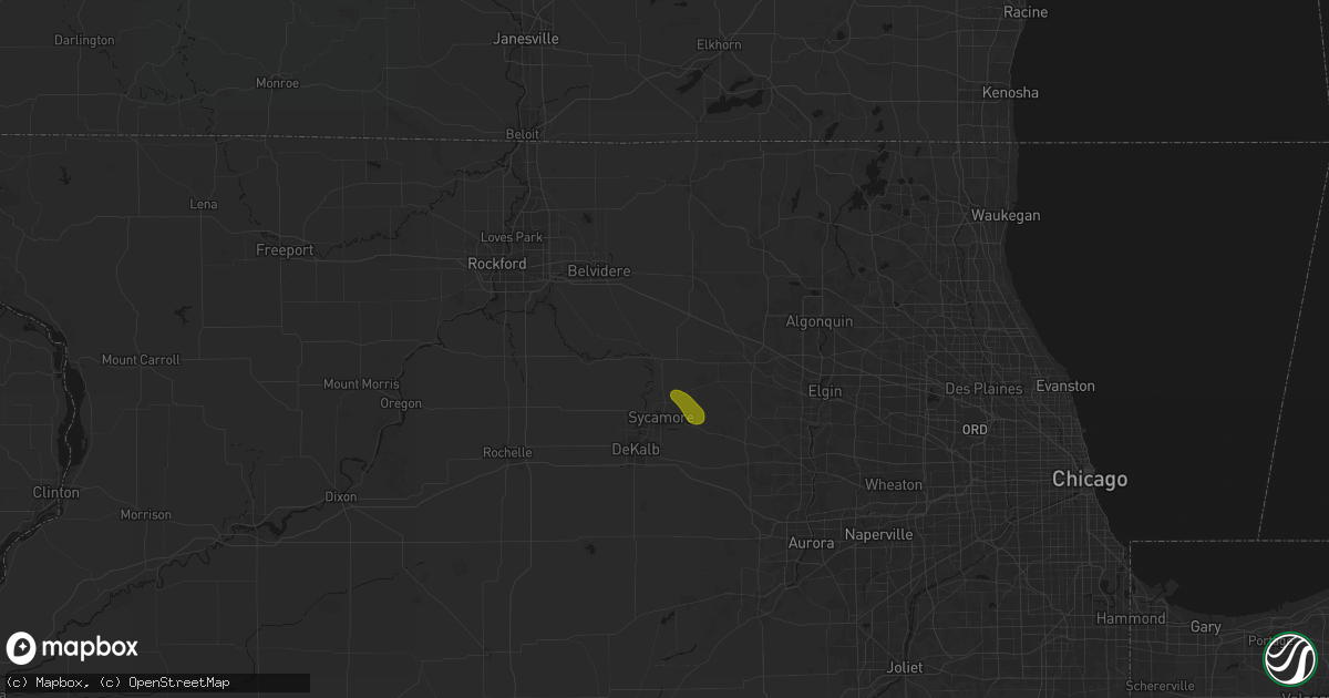 Hail map in Genoa, IL on August 21, 2026