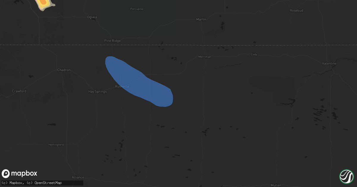 Hail map in Gordon, NE on August 21, 2026