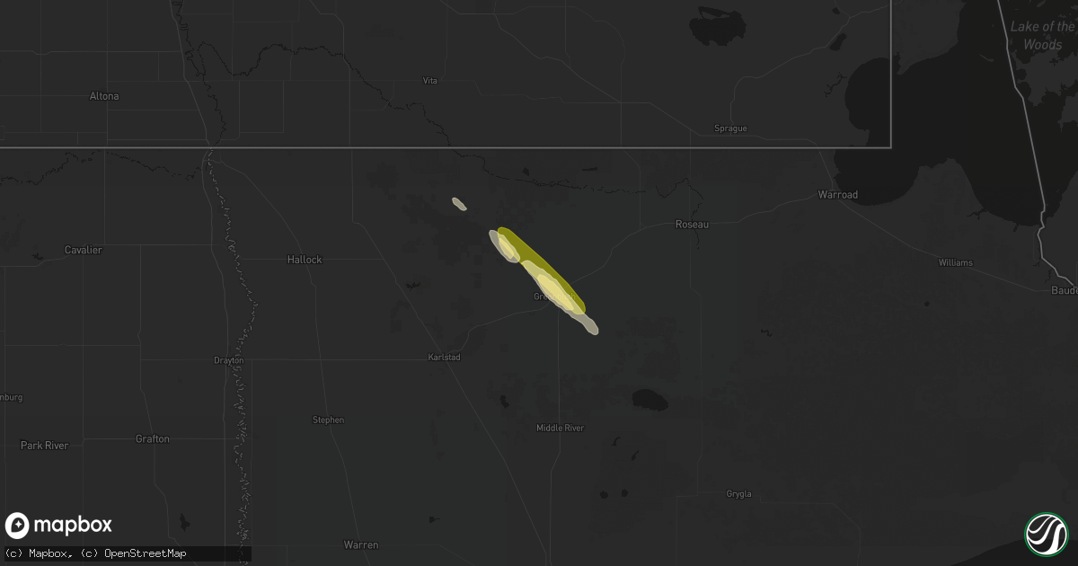 Hail map in Greenbush, MN on August 21, 2026