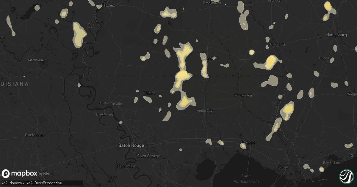 Hail map in Greensburg, LA on August 21, 2026