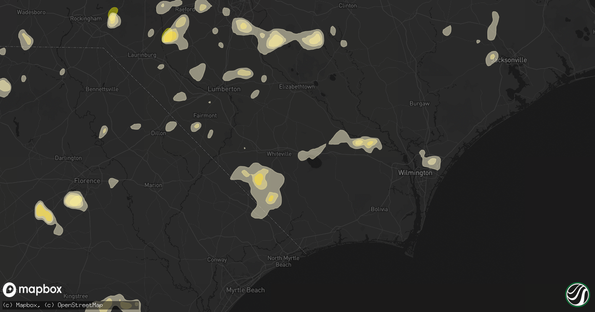 Hail map in Hallsboro, NC on August 21, 2026