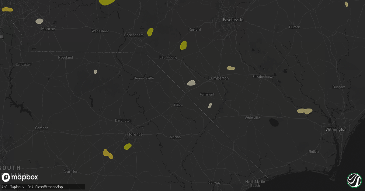 Hail map in Hamer, SC on August 21, 2026