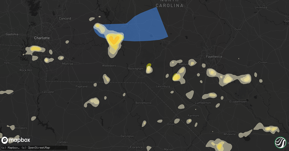 Hail map in Hamlet, NC on August 21, 2026