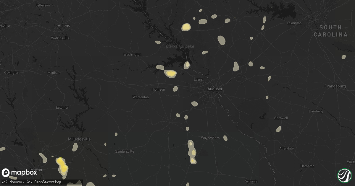Hail map in Harlem, GA on August 21, 2026