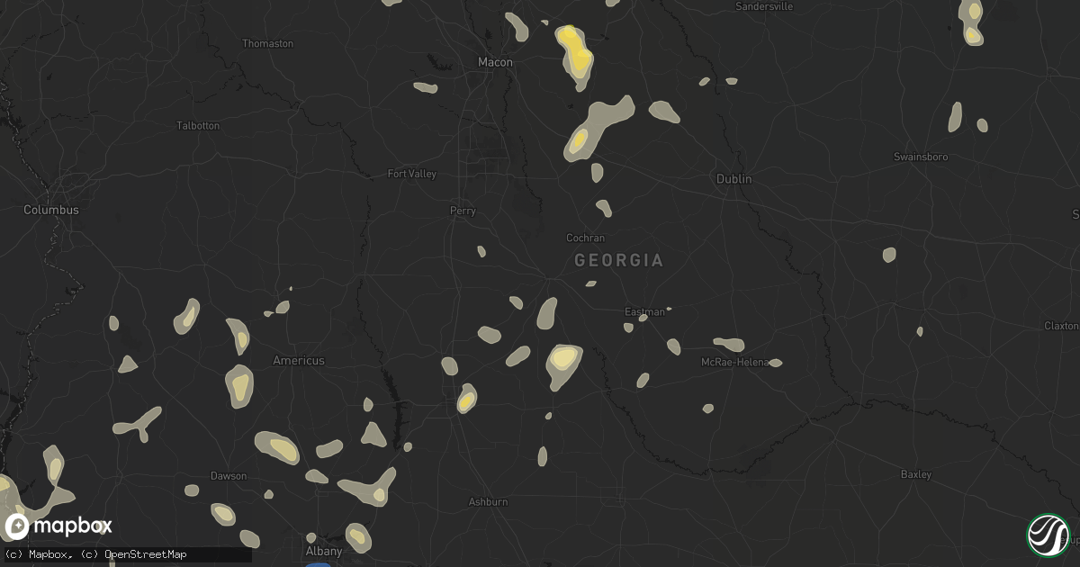 Hail map in Hawkinsville, GA on August 21, 2026