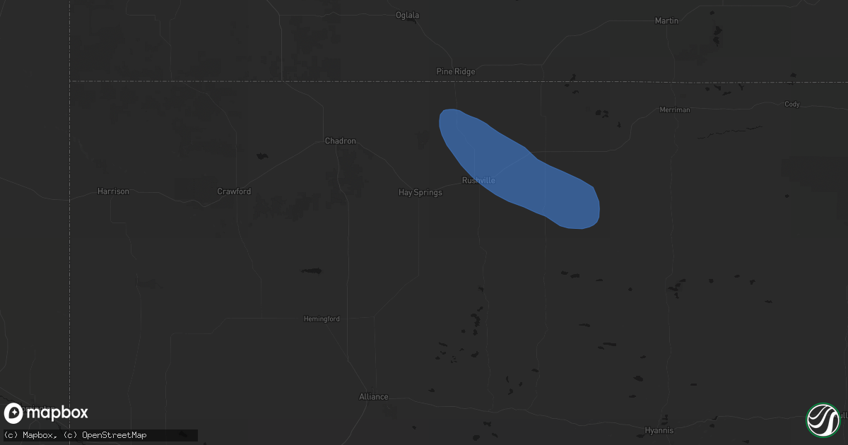 Hail map in Hay Springs, NE on August 21, 2026