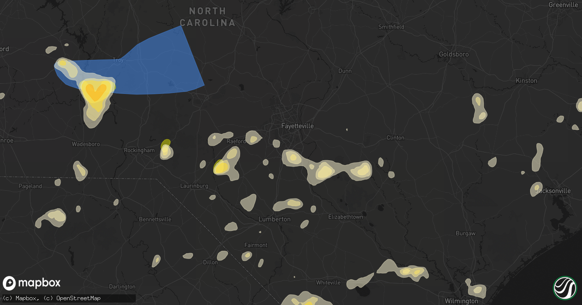 Hail map in Hope Mills, NC on August 21, 2026