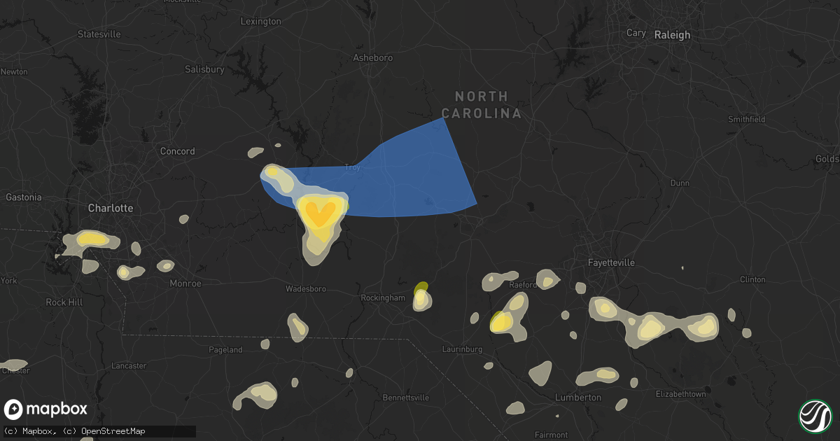 Hail map in Jackson Springs, NC on August 21, 2026