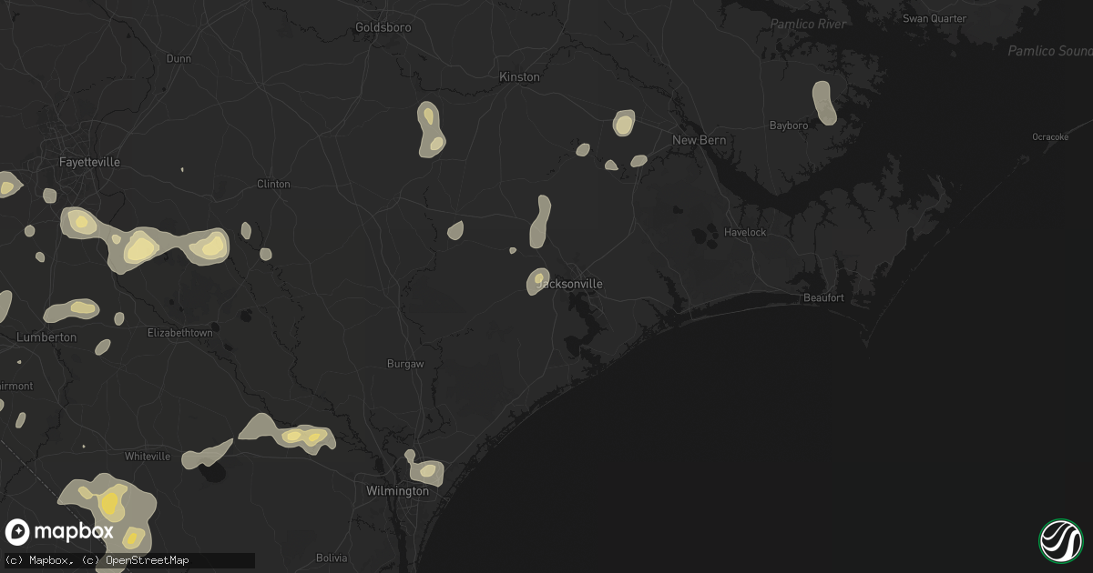 Hail map in Jacksonville, NC on August 21, 2026