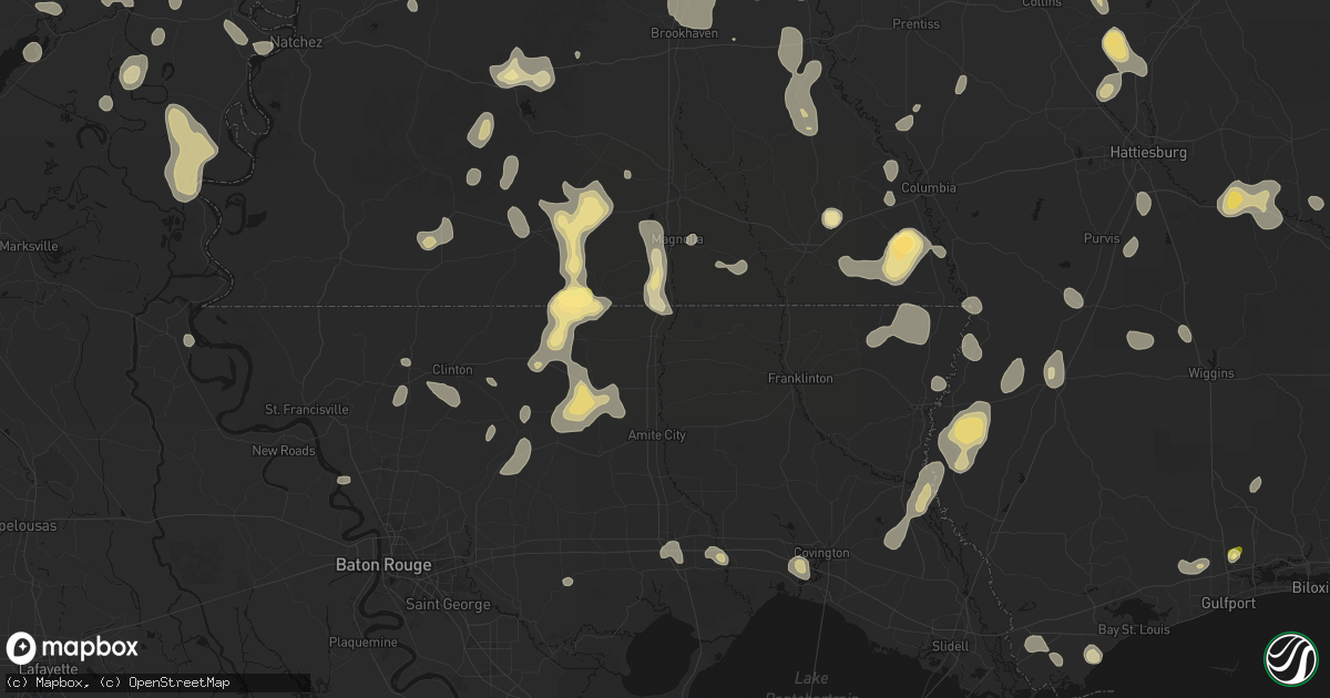 Hail map in Kentwood, LA on August 21, 2026