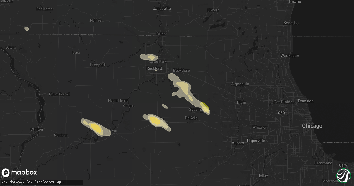 Hail map in Kirkland, IL on August 21, 2026