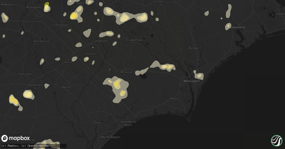 Hail map in Lake Waccamaw, NC on August 21, 2026