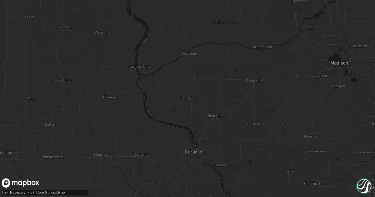 Hail map in Lancaster, WI on August 21, 2026