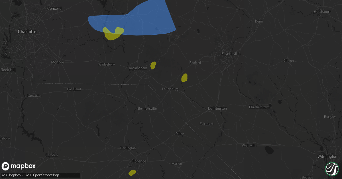 Hail map in Laurinburg, NC on August 21, 2026
