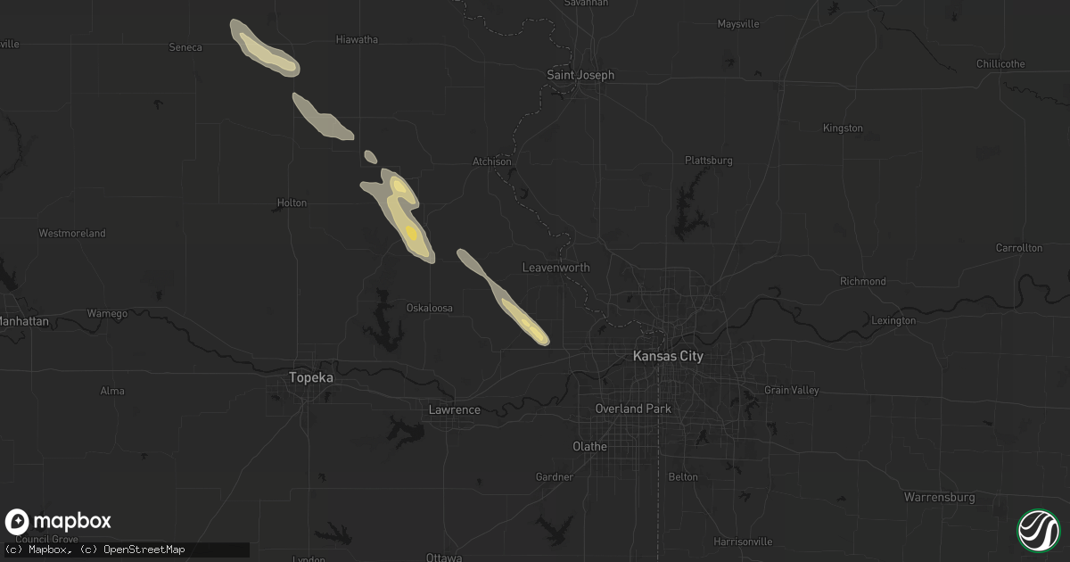 Hail map in Leavenworth, KS on August 21, 2026