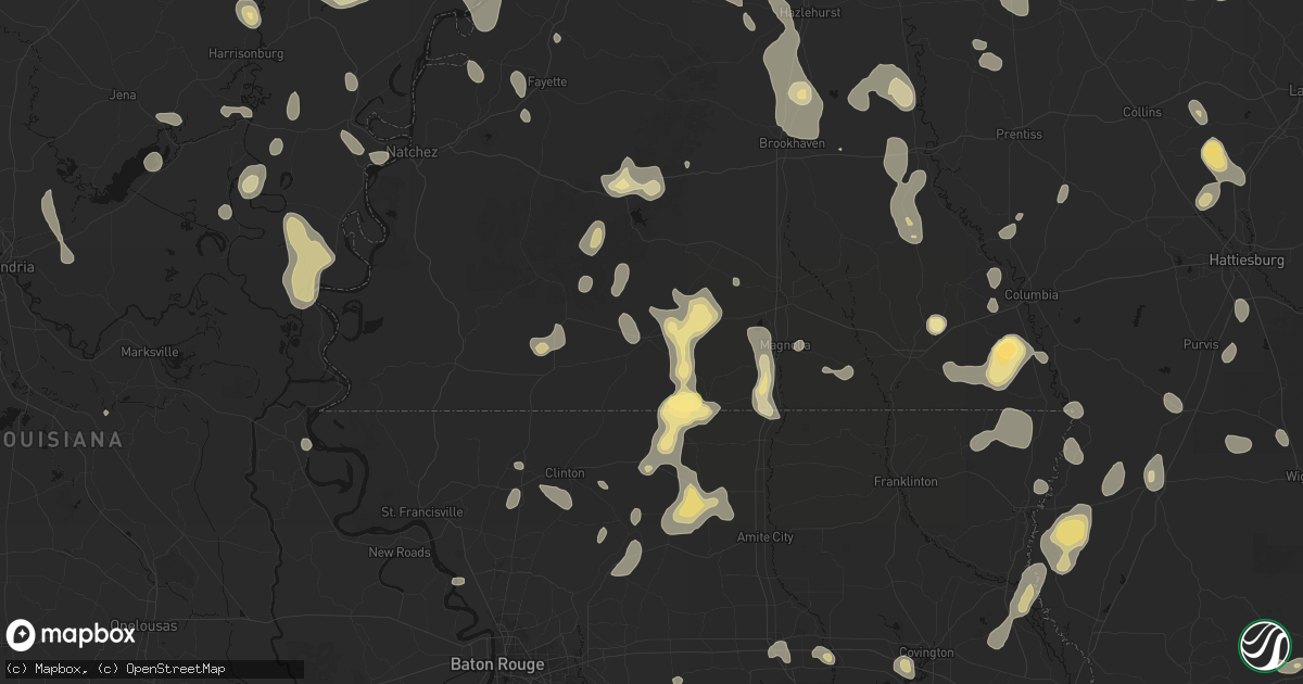 Hail map in Liberty, MS on August 21, 2026