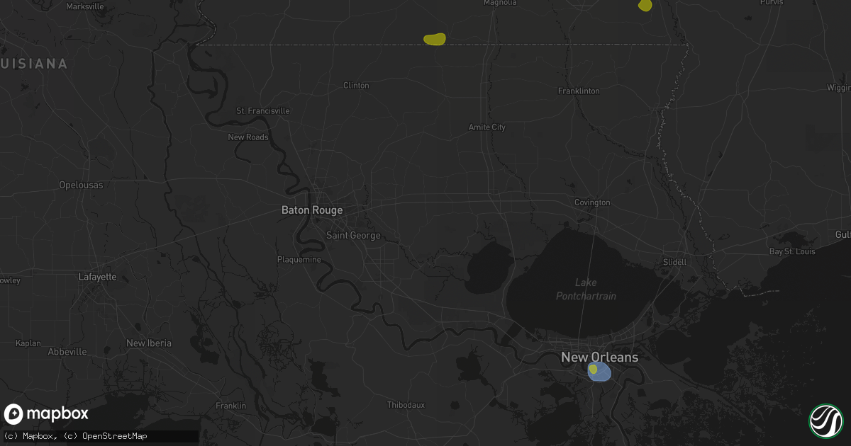 Hail map in Livingston, LA on August 21, 2026
