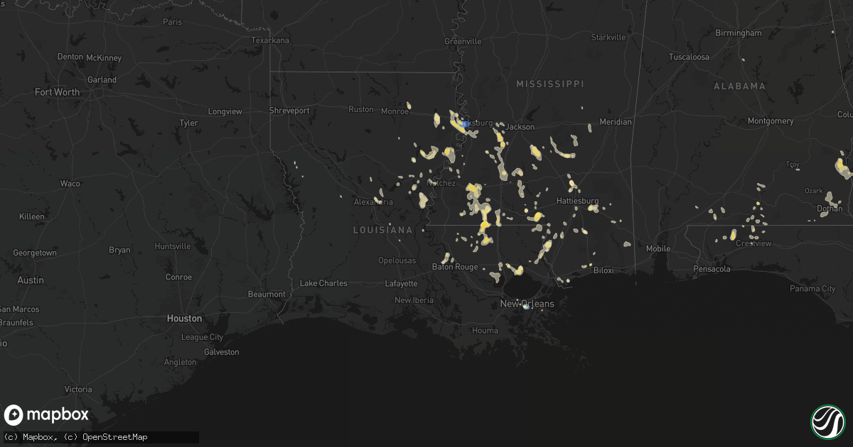 Hail map in Louisiana on August 21, 2026