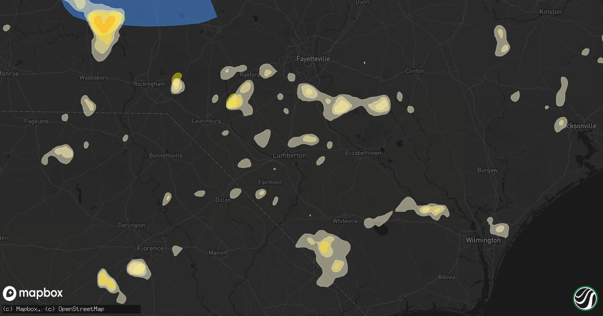 Hail map in Lumberton, NC on August 21, 2026
