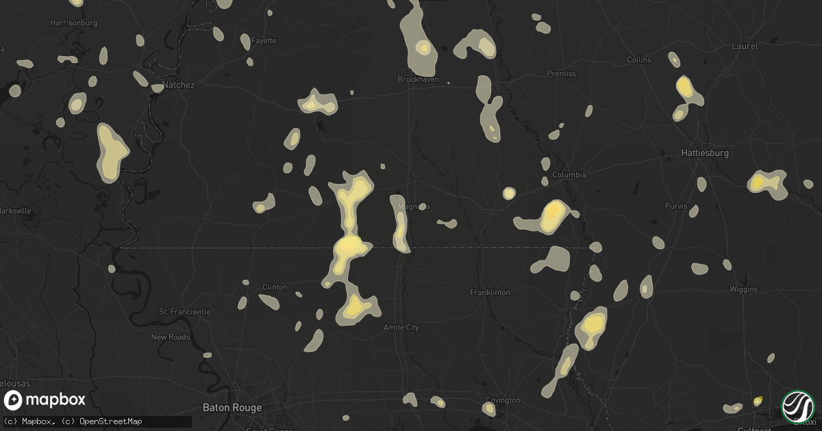 Hail map in Magnolia, MS on August 21, 2026