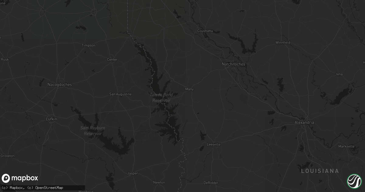 Hail map in Many, LA on August 21, 2026