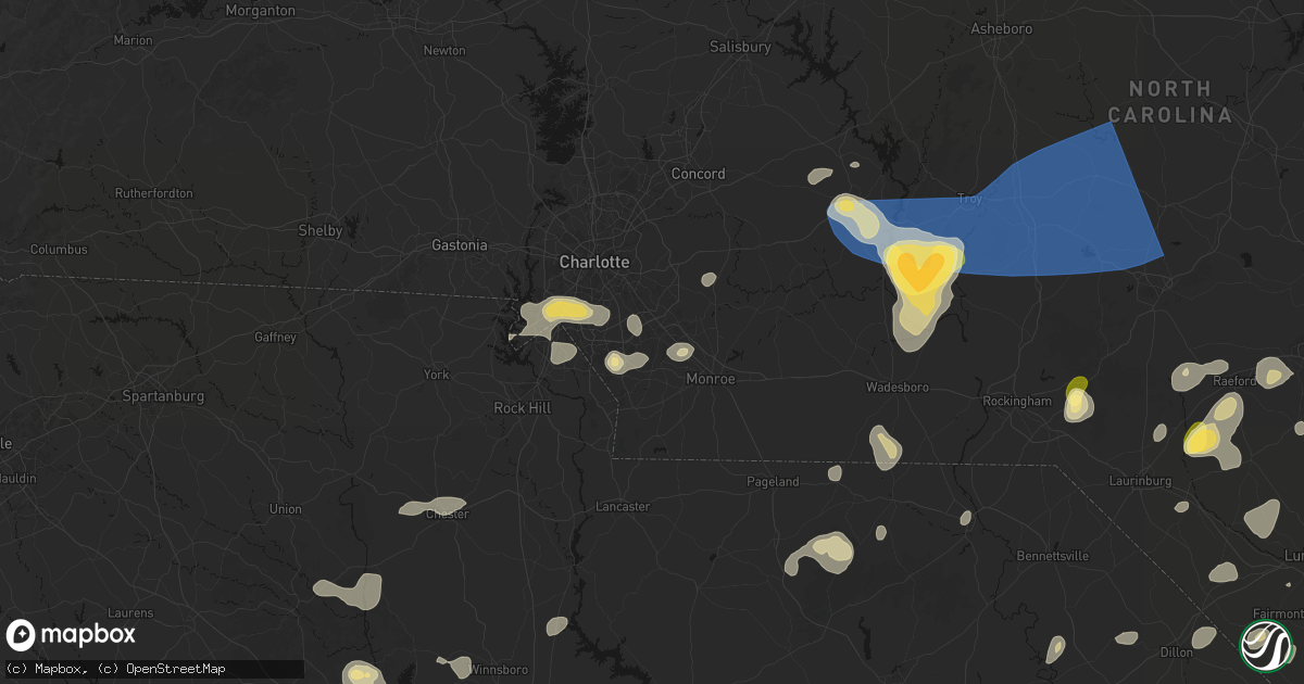 Hail map in Matthews, NC on August 21, 2026