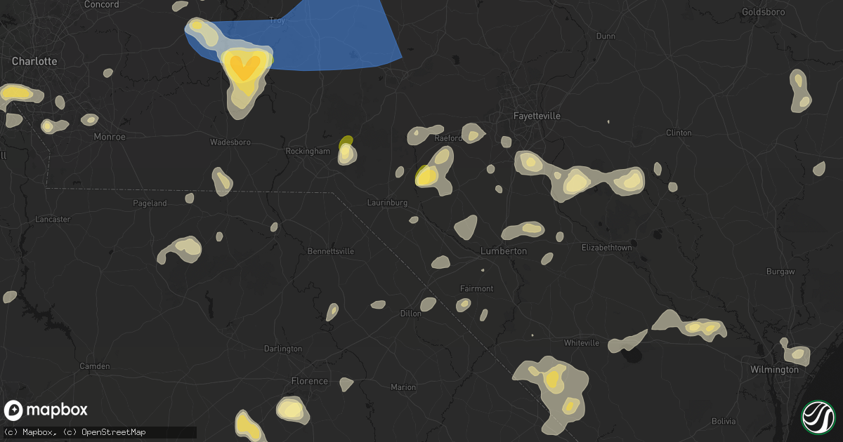 Hail map in Maxton, NC on August 21, 2026