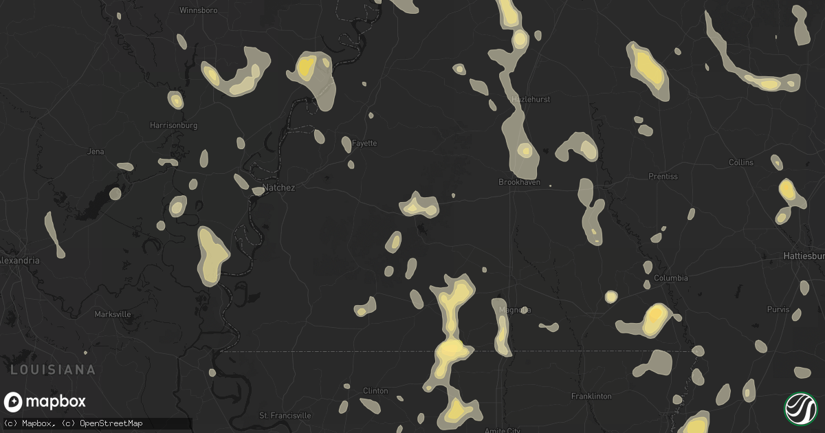 Hail map in Meadville, MS on August 21, 2026