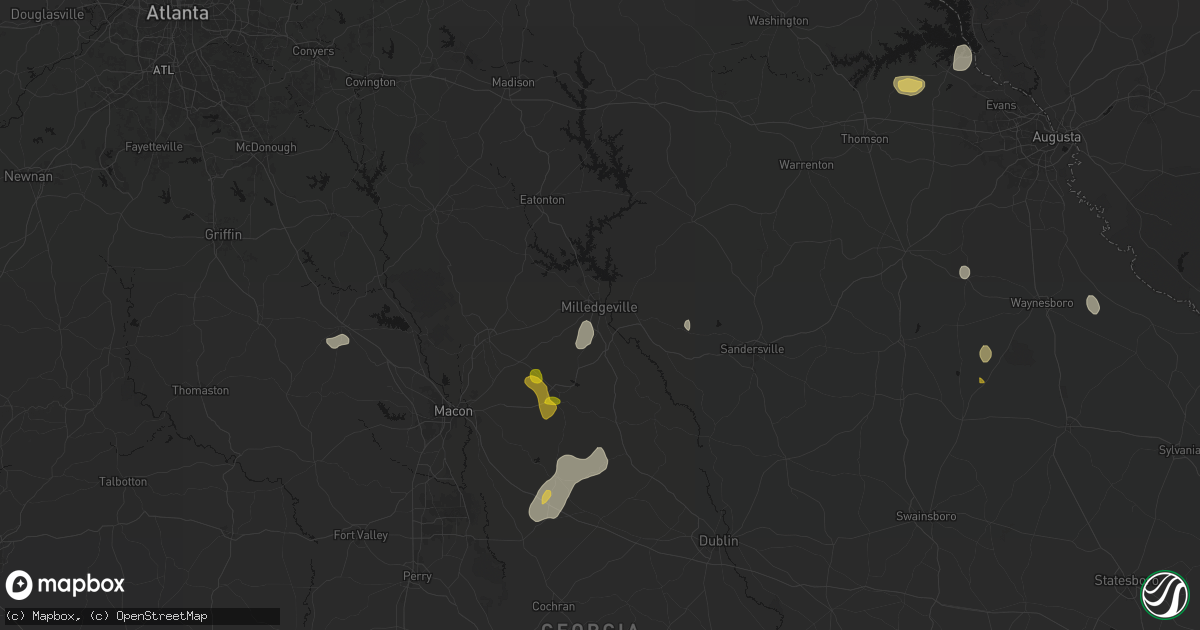 Hail map in Milledgeville, GA on August 21, 2026