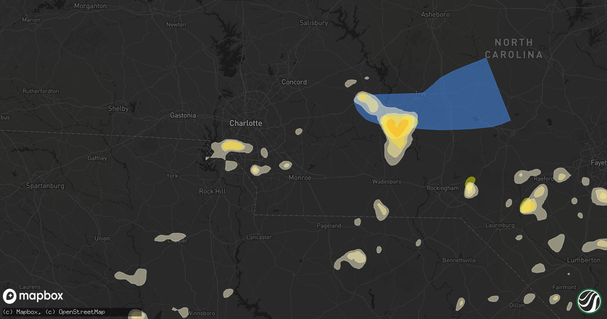 Hail map in Monroe, NC on August 21, 2026