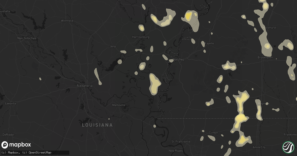 Hail map in Monterey, LA on August 21, 2026