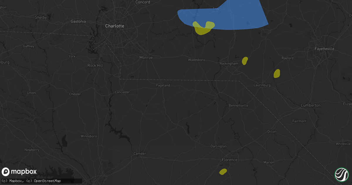 Hail map in Mount Croghan, SC on August 21, 2026