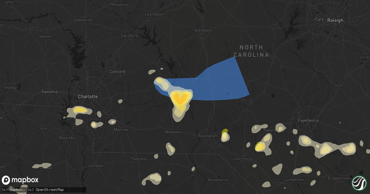 Hail map in Mount Gilead, NC on August 21, 2026