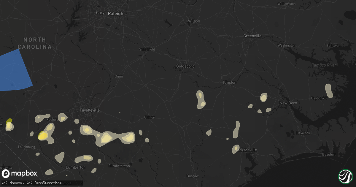 Hail map in Mount Olive, NC on August 21, 2026