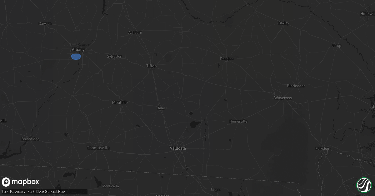 Hail map in Nashville, GA on August 21, 2026