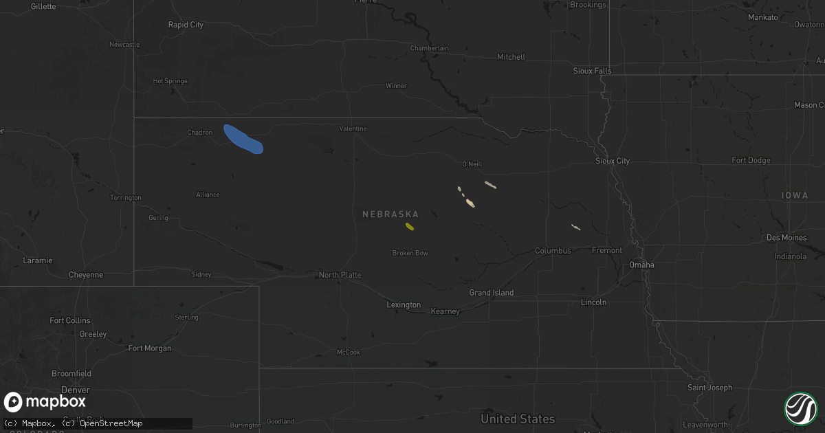 Hail map in Nebraska on August 21, 2026