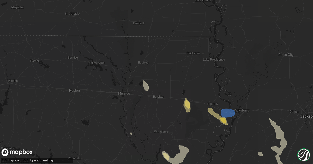 Hail map in Oak Ridge, LA on August 21, 2026