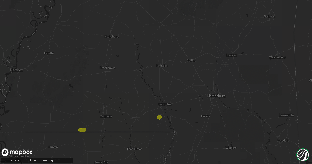 Hail map in Oak Vale, MS on August 21, 2026