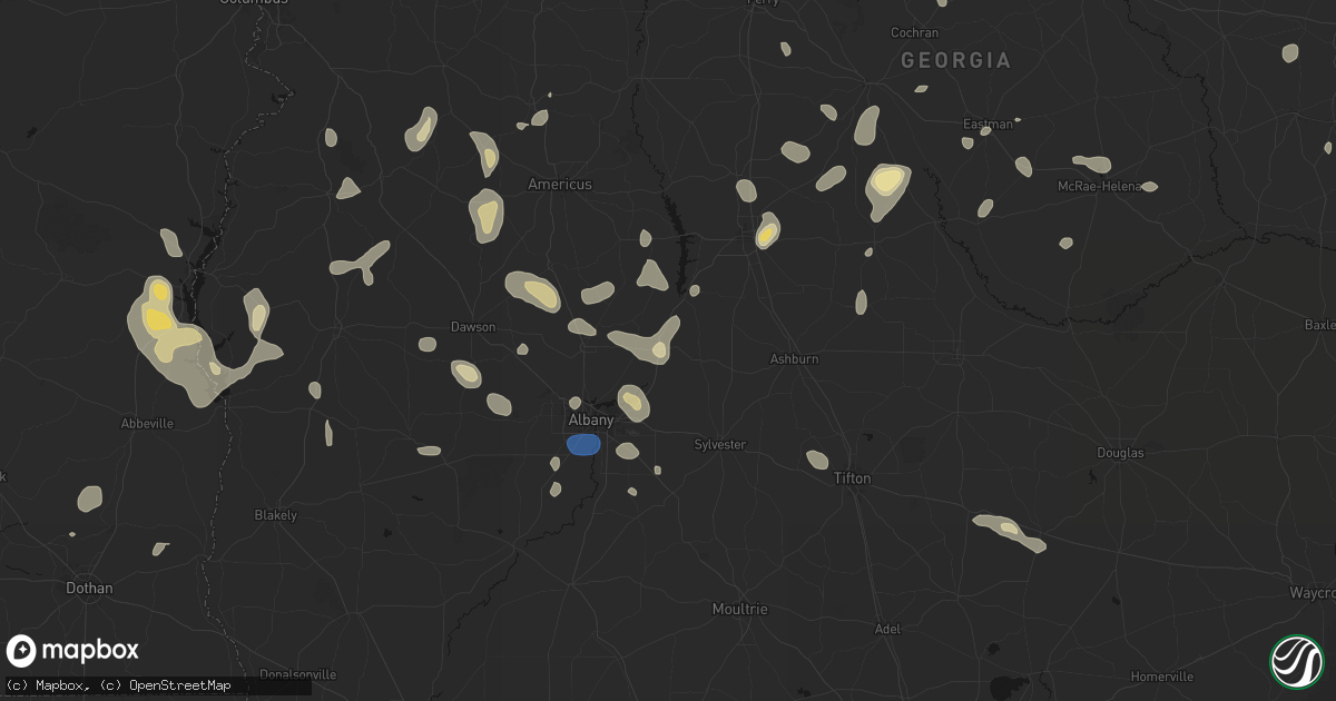 Hail map in Oakfield, GA on August 21, 2026