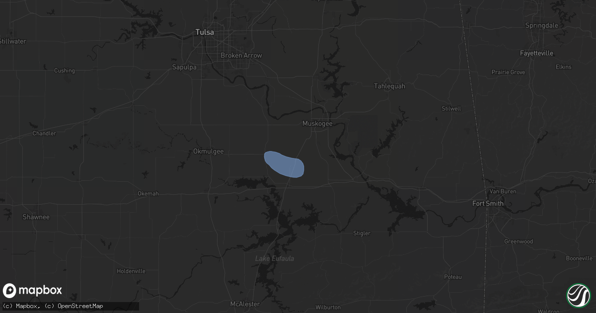 Hail map in Oktaha, OK on August 21, 2026