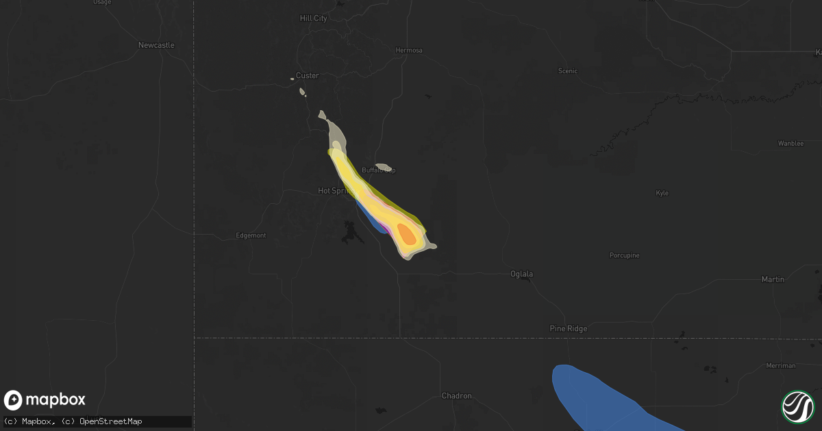 Hail map in Oral, SD on August 21, 2026