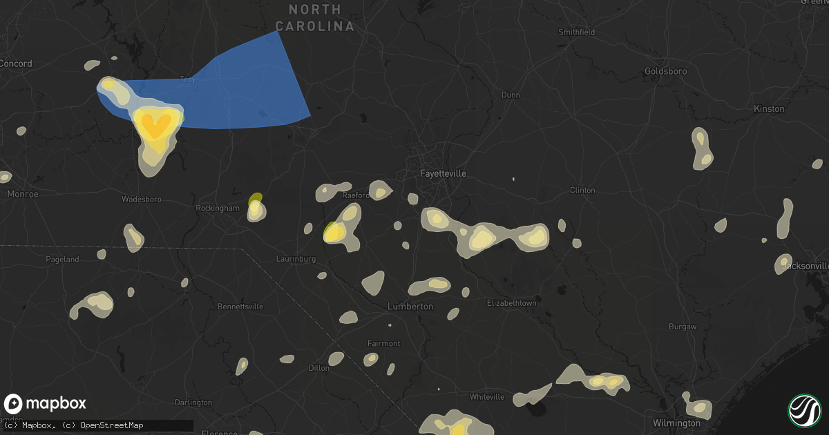 Hail map in Parkton, NC on August 21, 2026