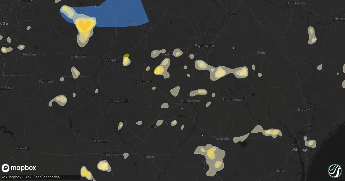 Hail map in Pembroke, NC on August 21, 2026